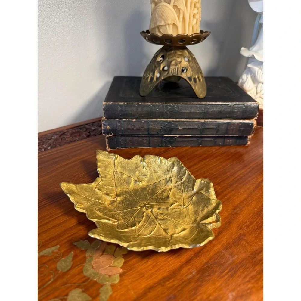 Vintage Brass Ivy Leaf Dish • Cambron Solid Brass Trinket Tray Catchall